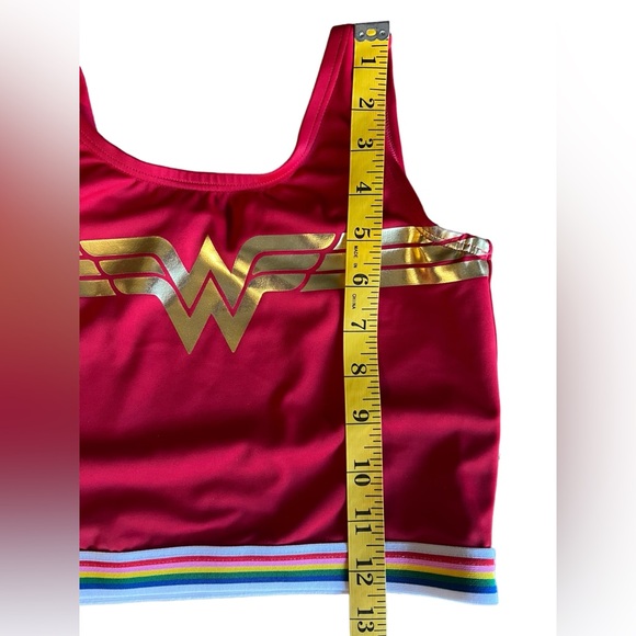 HANNA ANDERSSON x Wonder Woman Swim Top Red Gold Size 10Y Rainbow Striped Band - Picture 4 of 5